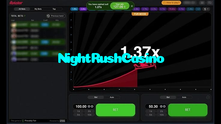 NightRushCasino casino presented on mobile device in Pakistan with slots and live games